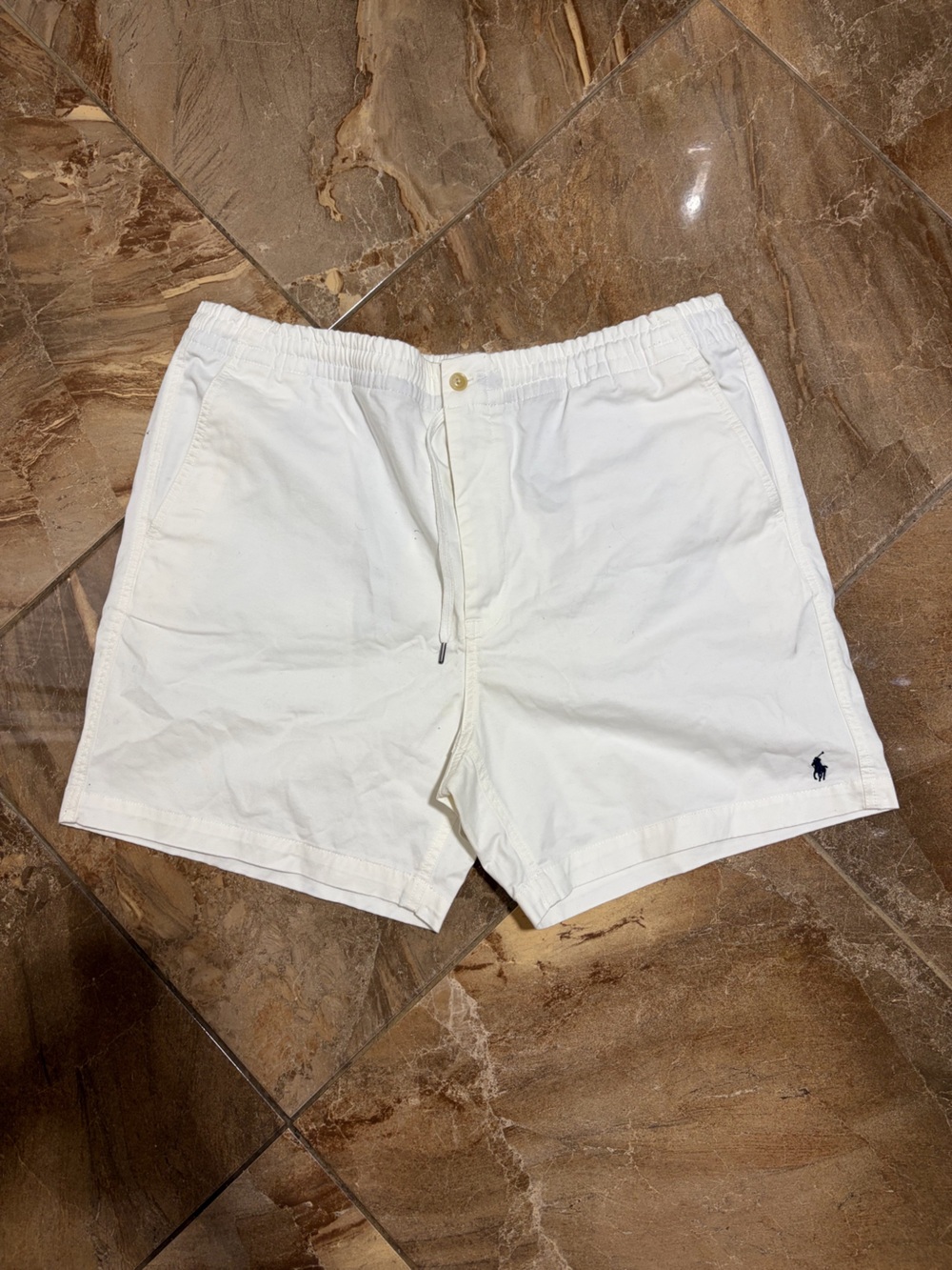 Polo by Ralph Lauren White Men’s Elastic Waist Shorts with Navy Pony